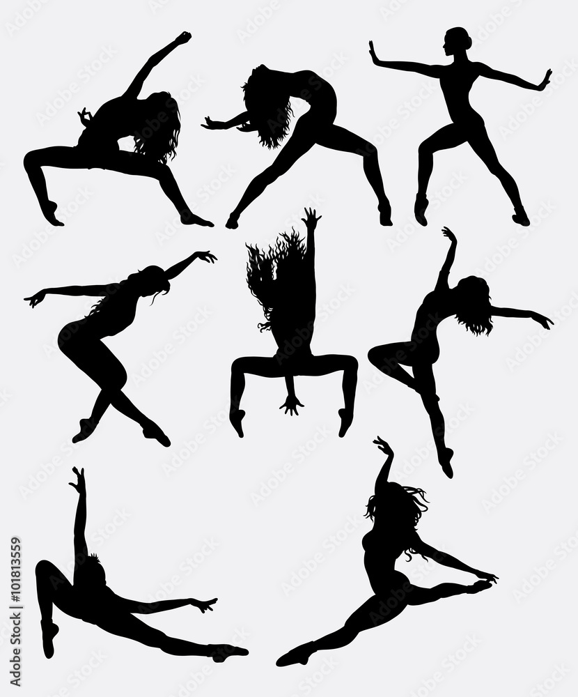 Sticker Beautiful dancer pose performing silhouette. Male and female dance pose. Good use for symbol, logo, web icon, mascot, game elements, mascot, sign, sticker design, or any design you want. Easy to use.