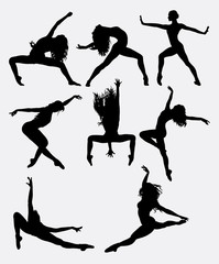 Fototapeta premium Beautiful dancer pose performing silhouette. Male and female dance pose. Good use for symbol, logo, web icon, mascot, game elements, mascot, sign, sticker design, or any design you want. Easy to use.
