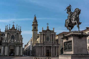 Fototapeta na wymiar View of Piazza San Carlo in Turin, Italy