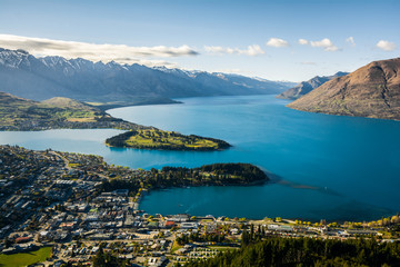 View of Queenstown and Lake Wakatipu, New Zealand  - obrazy, fototapety, plakaty