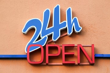24 hours open sign