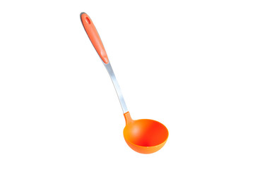 Orange ladle on white background