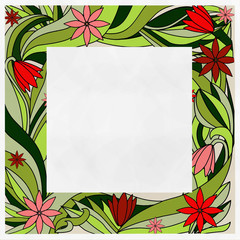 square frame with a pattern of red flowers on a white background