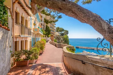 Tuinposter Straat in het dorp van Monaco in Monaco Monte Carlo, Frankrijk. © karamysh