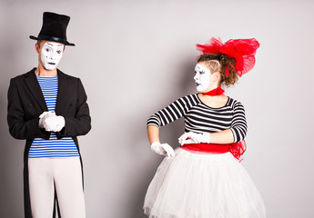 Two mimes man and  woman in april fools day