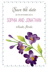 Wedding invitation watercolor with flowers. 
