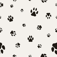 Animal Paw Print Isolated on White. seamless texture