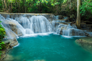 Fototapeta na wymiar Beautiful and Breathtaking waterfall,Huay Mae Kamin, Located at the Kanchanaburi province, Thailand