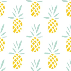 Wall murals Pineapple Pineapples on the white background. Vector seamless pattern with tropical fruit.
