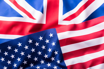 Mixed Flags of the USA and the UK. Union Jack flag. © weyo