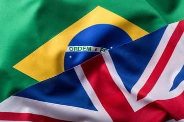 Brasil and UK. Brasil flag an UK Flag.  British Union Jack flag. © weyo