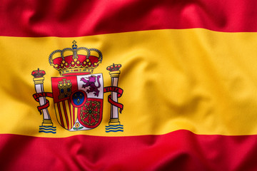 Waving flag of Spain and European Union.Eu Flag Spain Flag