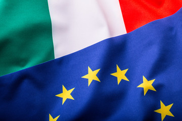 Italia and EU. Italian flag and EU flag.