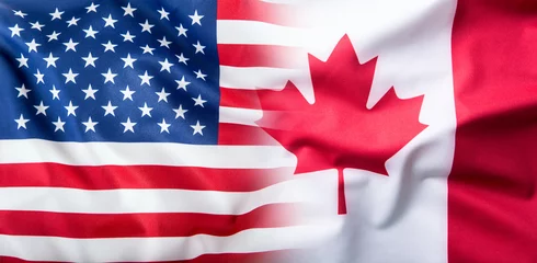 Papier Peint photo Lavable Canada États-Unis et Canada. Drapeau des Etats-Unis et drapeau du Canada