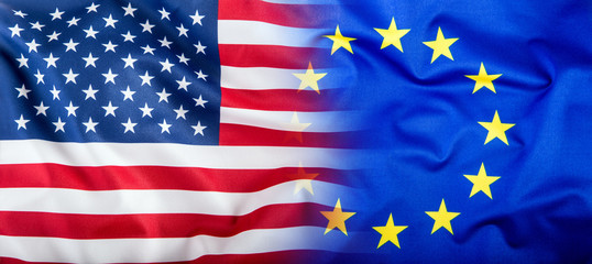 EU and USA. Euro flag and USA flag.