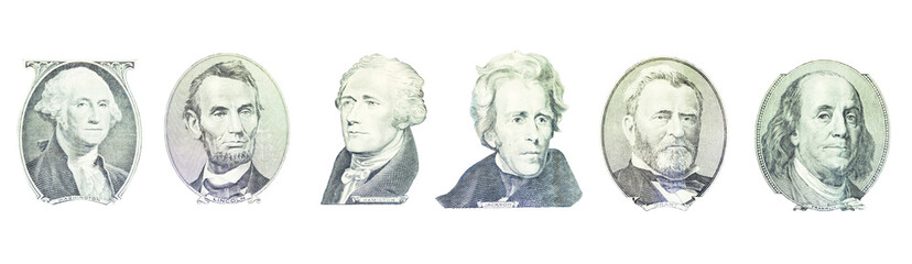 President portraits from dollars isolated on white