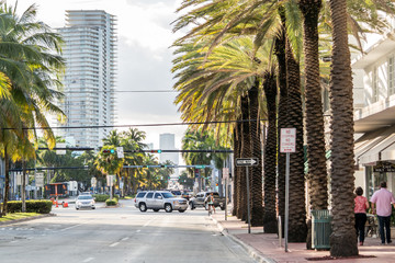 Fototapeta na wymiar View of 5th Street from Ocean Drive in South Beach district of Miami Beach, Florida, USA