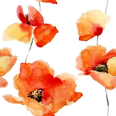 Wallpaper murals Poppies Watercolor flowers seamless pattern with poppies.