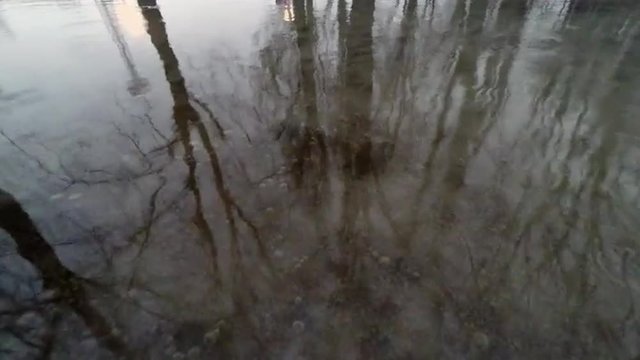 Rain. Raindrops And Reflections In The Puddles with ice under water On a Park