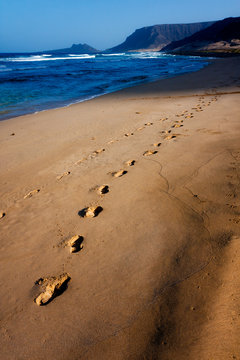 Foot steps in the beach sand, Cape Verde