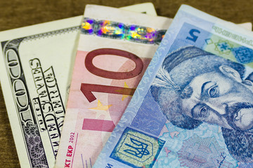 dollars, euro and hryvnia