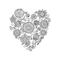 Floral heart.Doodle Heart. Vector illustration.