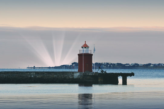 Fototapeta Old lighthouse on sea coast in Alesund - Norway