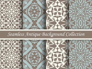 Antique seamless background collection brown and blue_31
