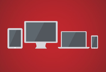 Flat design with devices: tablet, monitor, laptop, mobile phone. Vector