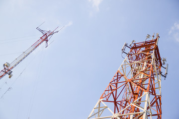 selected focus telecommunication tower with antennas.