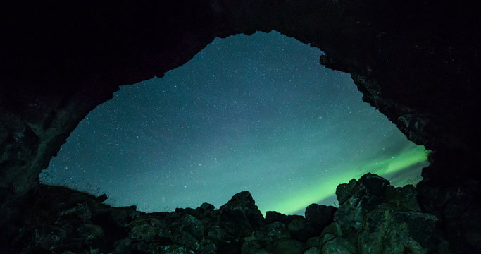 Aurora borealis and Northern lights at volcanic area in Iceland