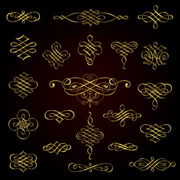 Vector calligraphic design elements in gold