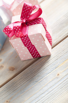 Pink and blue gift boxes
