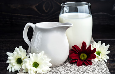 Obraz na płótnie Canvas Milk in a glass on the table