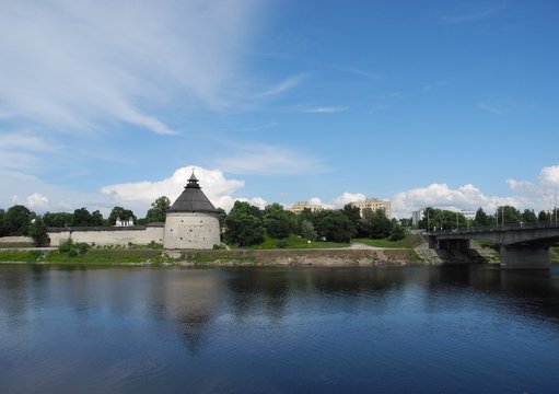 Pskov Kremlin Krom and River Great.