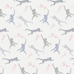 Vector pattern with monkeys and hearts