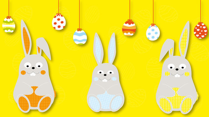 Cute cartoon Easter bunnies and  hanging Easter eggs / vectors for child