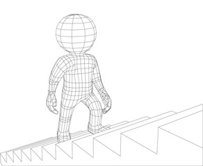 Puppet 3d man walking stairs