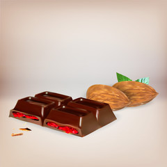 chocolate bar cinnamon inside stuffing, icon, isolated vector ob