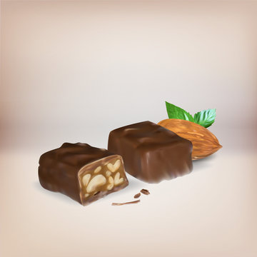 chocolate bar cinnamon inside stuffing, icon, isolated vector ob