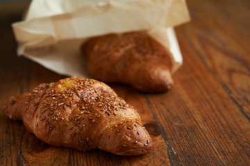 croissant  on wooden background