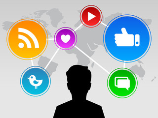 Social Network Concept with Icons and Silhouette of a Man