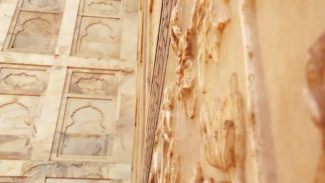 Shot of details of carving on the wall of Taj Mahal, Agra, Uttar Pradesh, India