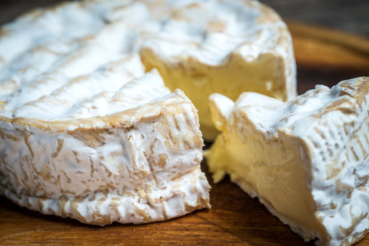 Close up  slice camembert cheese