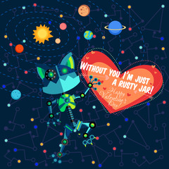 Vector illustration in flat style about Robot. Greeting card