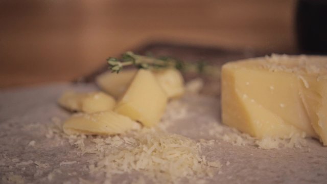 Parmesan cheese pieces macro