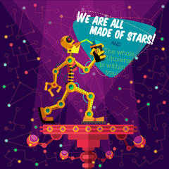 Vector illustration in flat style about Robot. Greeting card