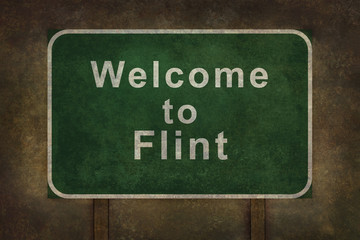 Welcome to Flint Ominous roadside sign illustration