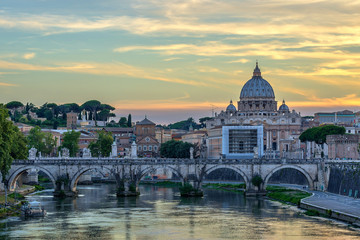 Fototapeta na wymiar Sunset at Rome with Saint Peter's Basilica , Rome , Italy