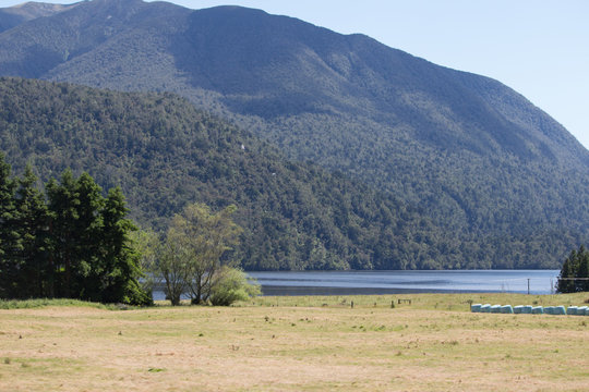 Lakeside farm in the mountains